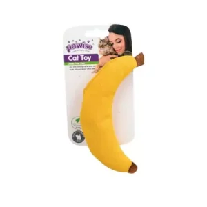 Juguete marca Pawise en forma de plátano. Relleno con hierba gatera o catnip, especial para gatos